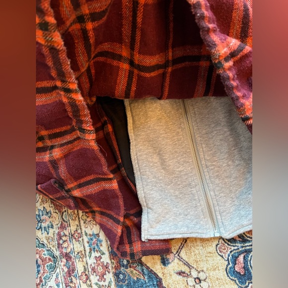 EUC Fashion on Earth maroo orange plaid & grey hoodie layer oversized jacket, M - Picture 6 of 6